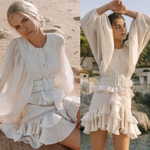 Shona Joy | Off White Charlotte Draped Ruffle Tier Mini Dress Ecru US 8 / AU 12